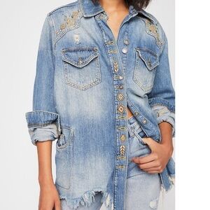 Free people Moonchild Embroidered Denim Jacket Sz M